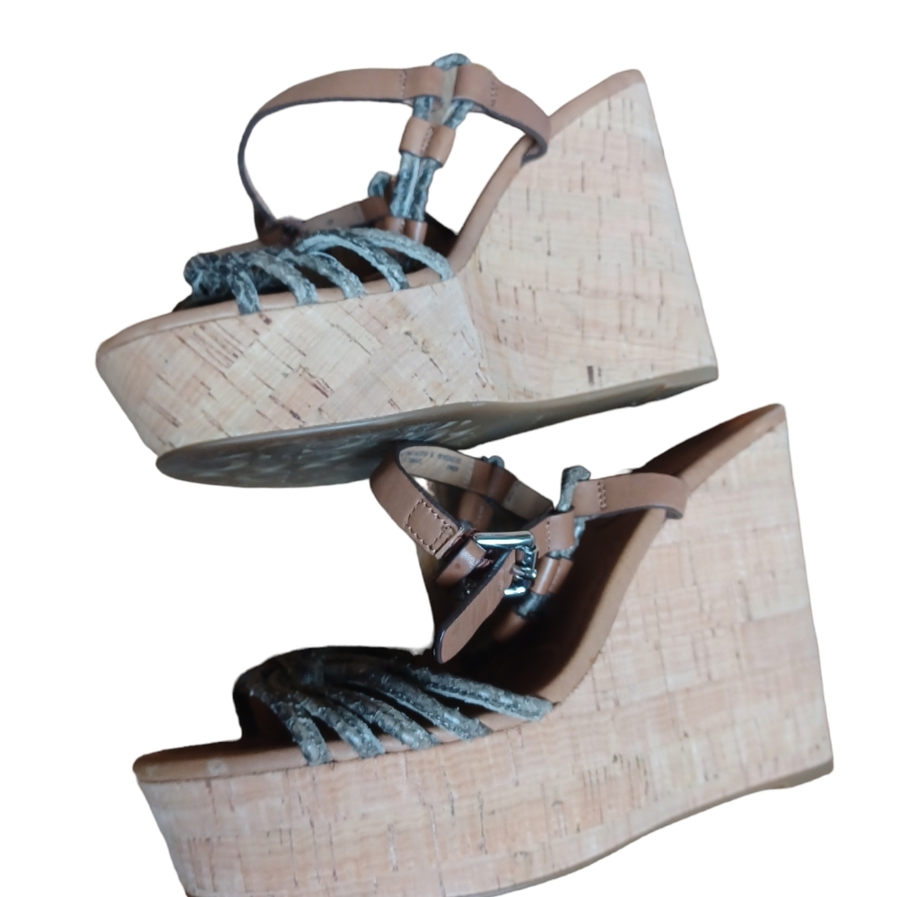 Coach Womens Strappy Brown Leather High Wedge Heels Platform Ankle Strap Size 7 - Picture 6 of 12